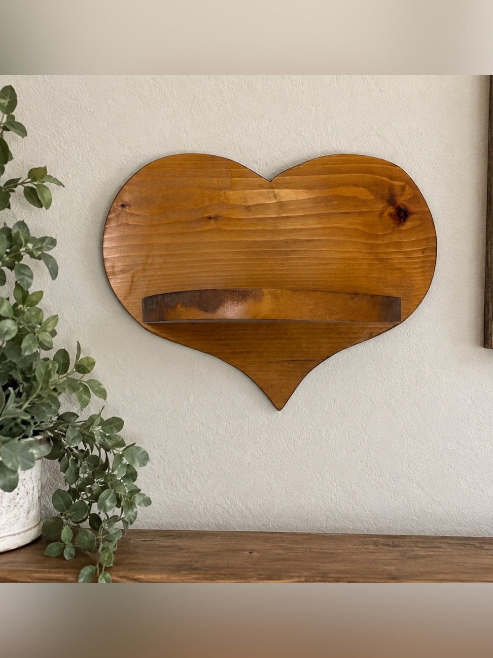 Vintage 90s Wooden Heart Wall Shelf 12.5” Cottagecore Country Farmhouse Decor